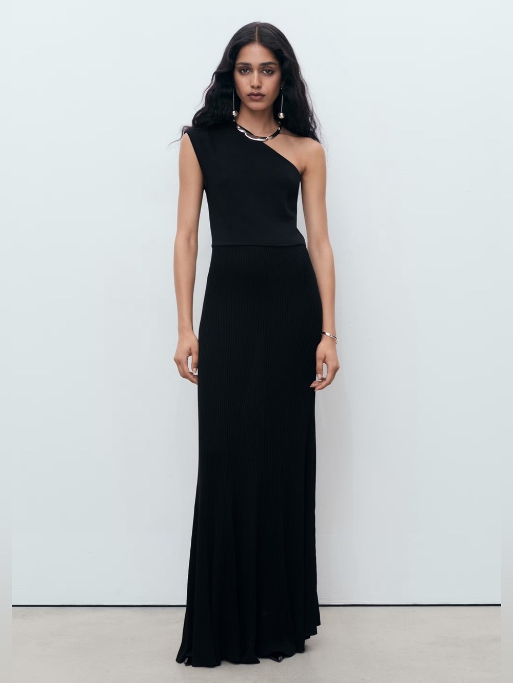 Mango Black asymmetrical combined-knit dress NWT